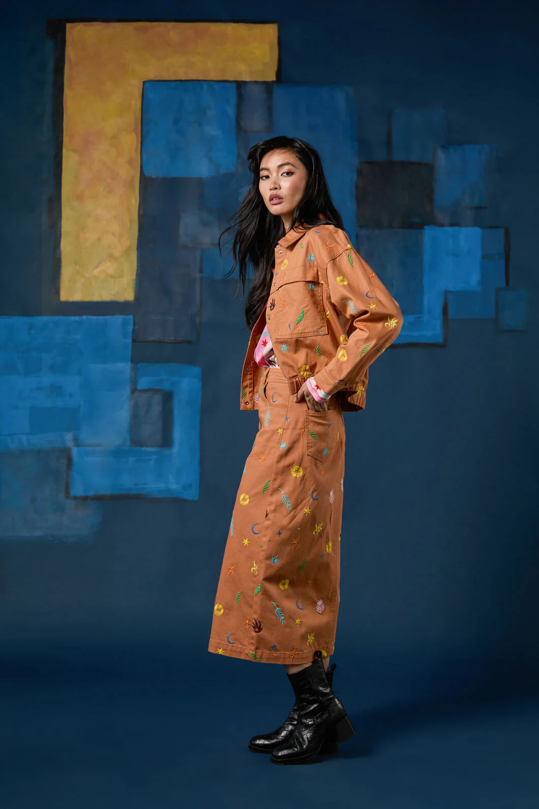 Desert Garden Denim Midi Skirt - Image 2