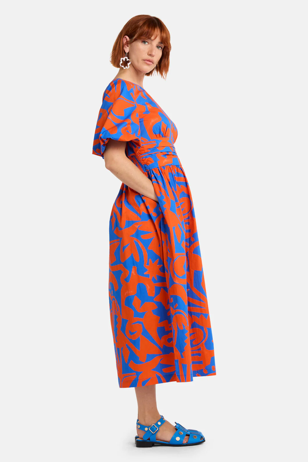 Firecracker Print Cotton Midi Dress - Image 3