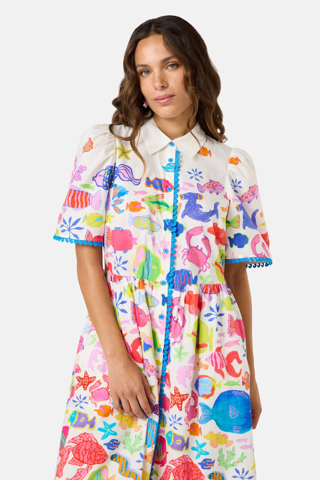 Fish Ahoy Print Cotton Dress - Image 4