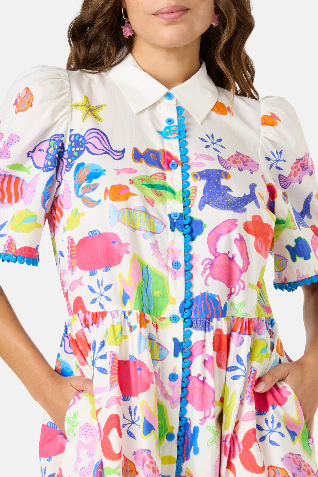 Fish Ahoy Print Cotton Dress - Image 5