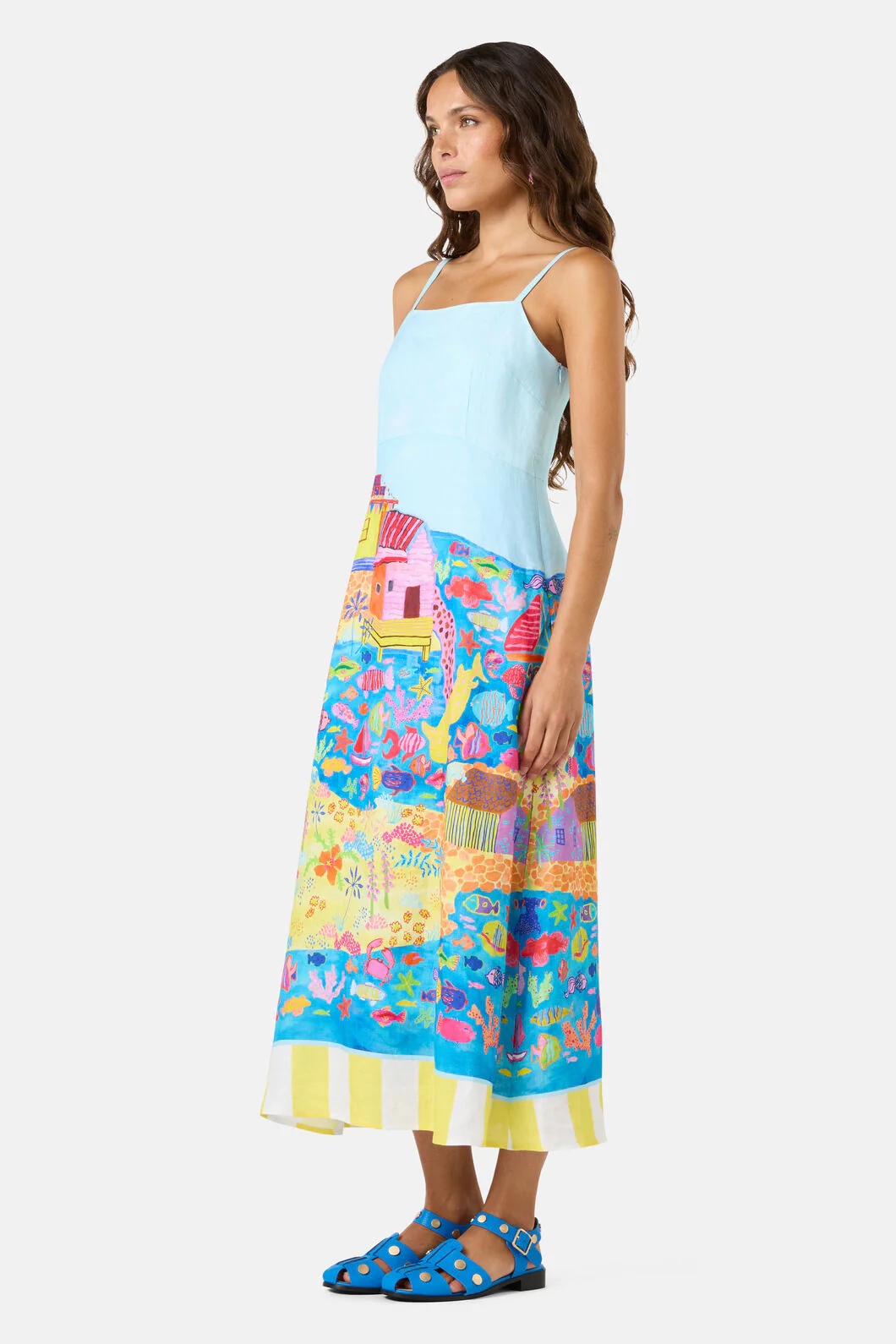 Fish Ahoy Print Linen Dress - Image 5