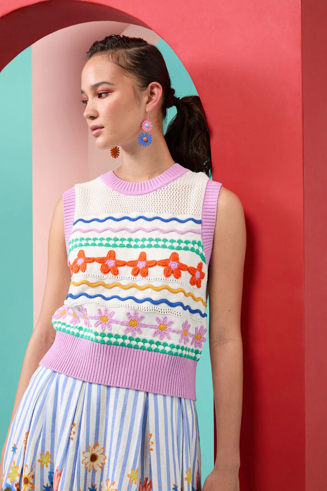 Flower Crochet Knit Vest - Image 2