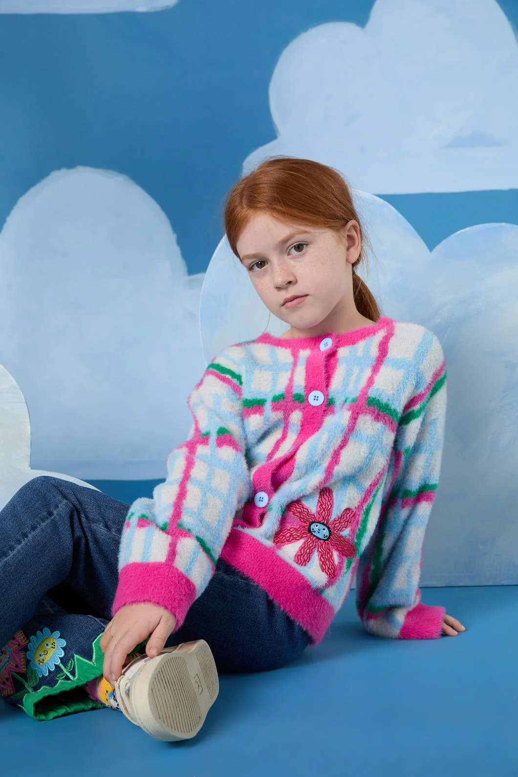Fluffy Check Kids Cardigan - Image 2