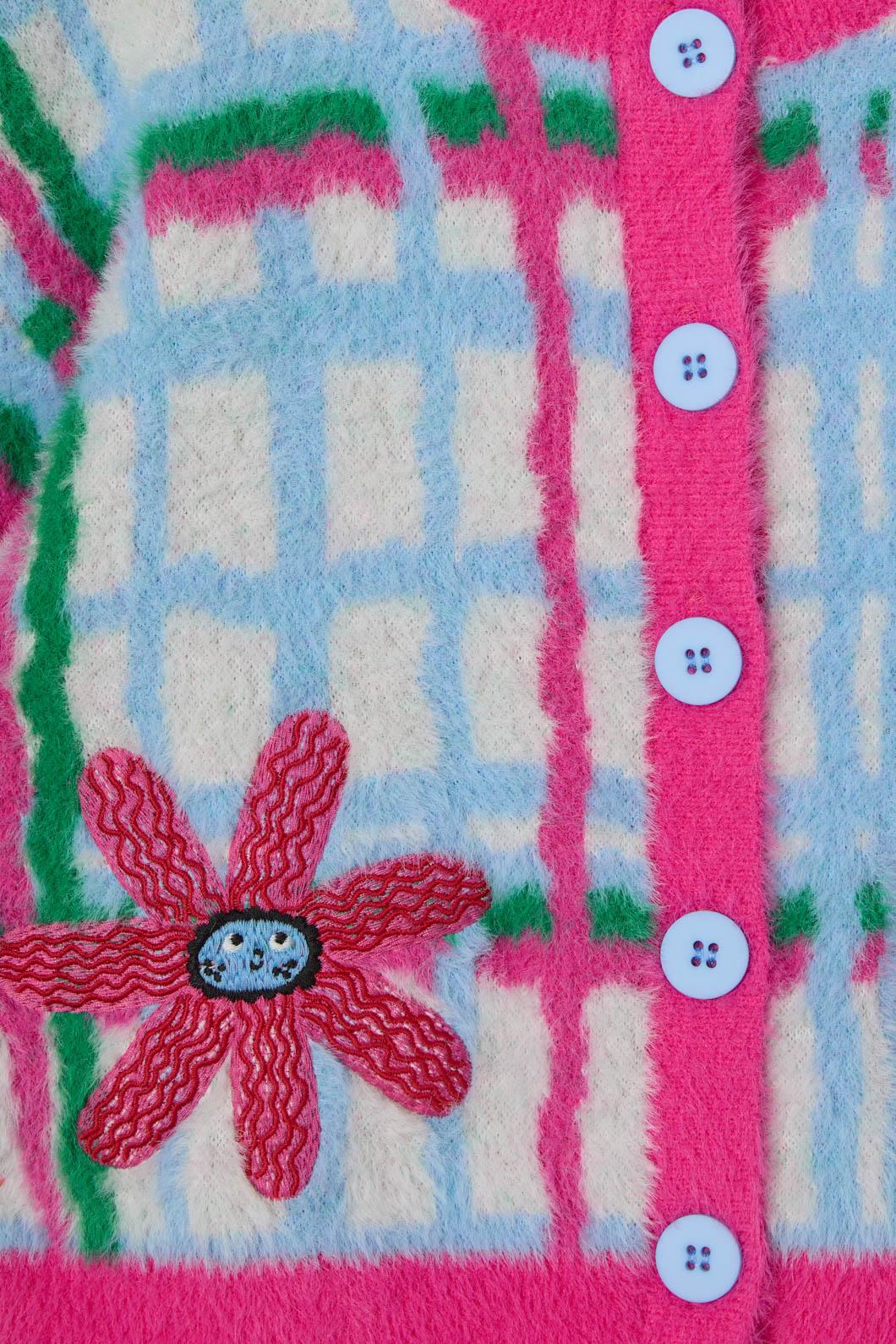 Fluffy Check Kids Cardigan - Image 5