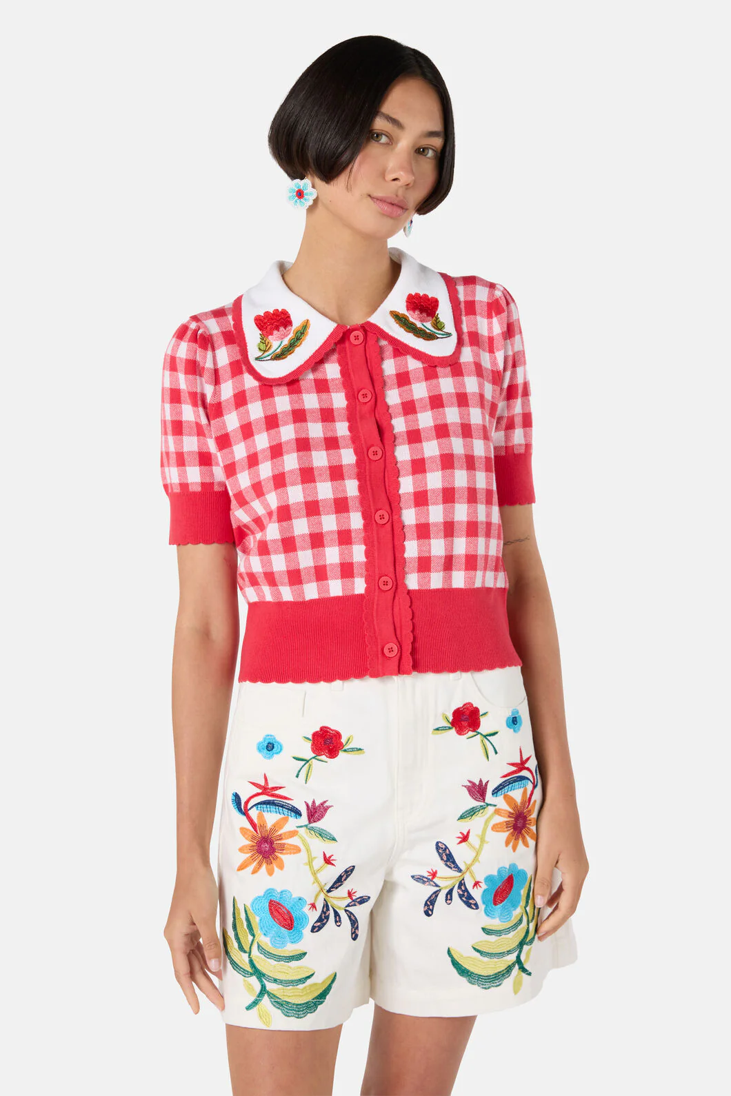 Gingham Scallop Cardigan - Image 3