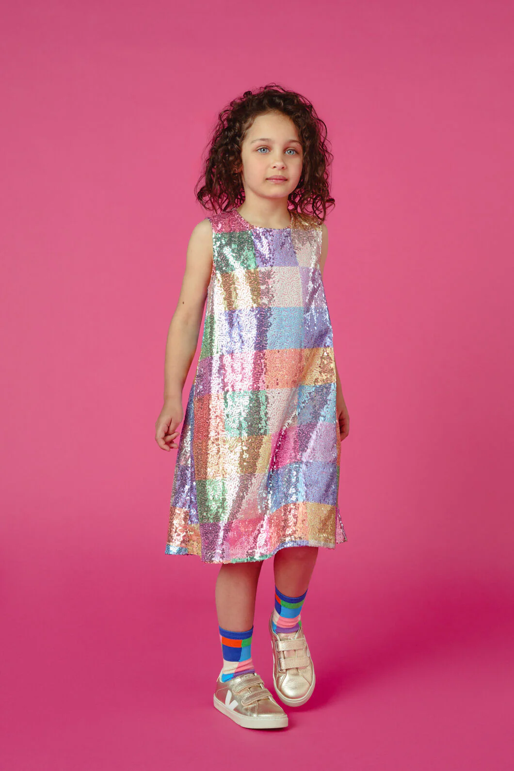 Gingham Sequin Kids Dress - Image 2