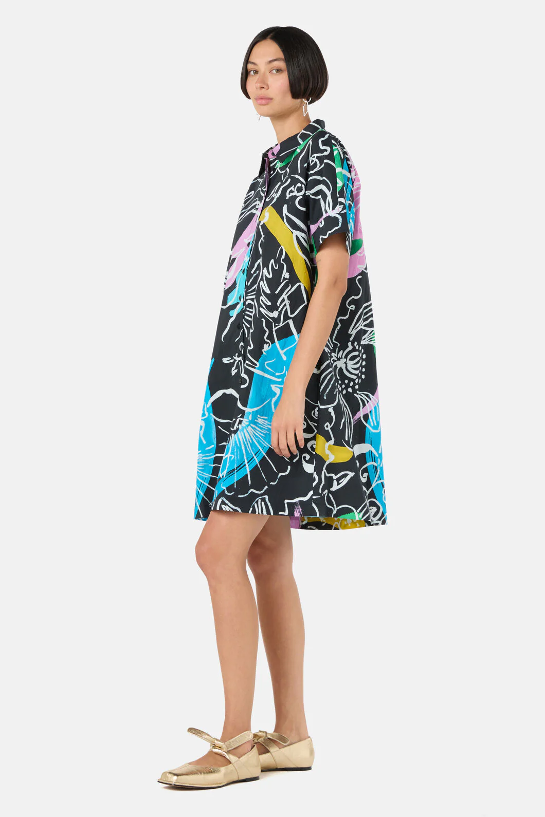 Linework Cotton Shirt Dress - Image 3