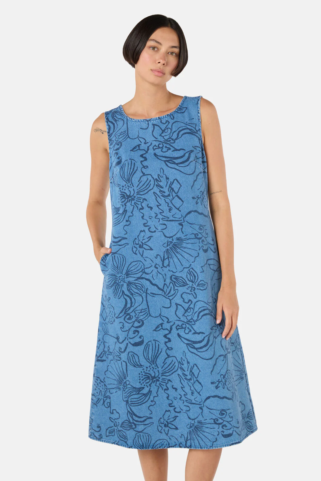 Linework Slip Denim Dress - Image 4