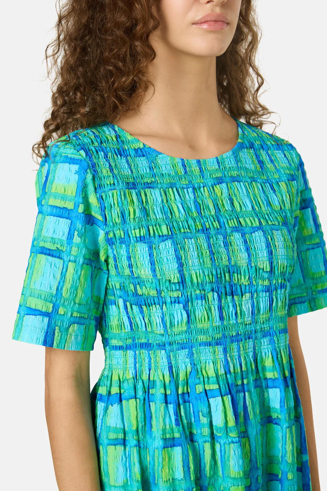 Montage Check Shirring Dress - Image 5