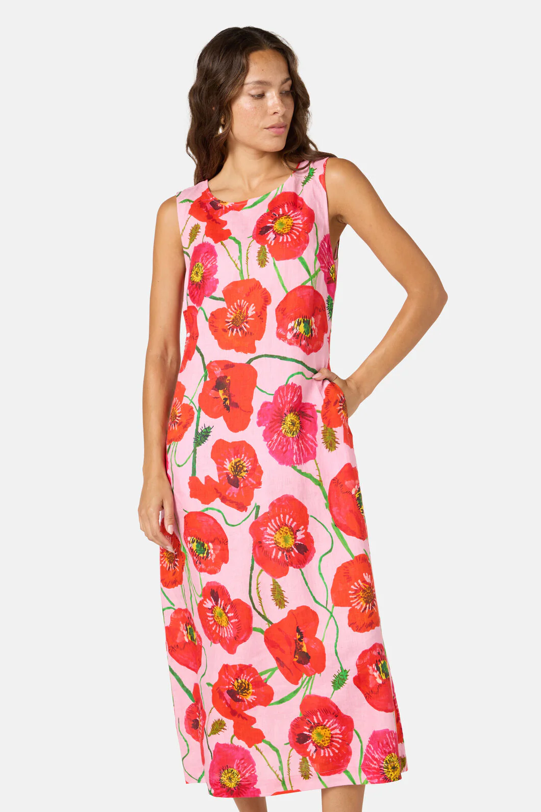 Poppies Print Linen Dress - Image 4
