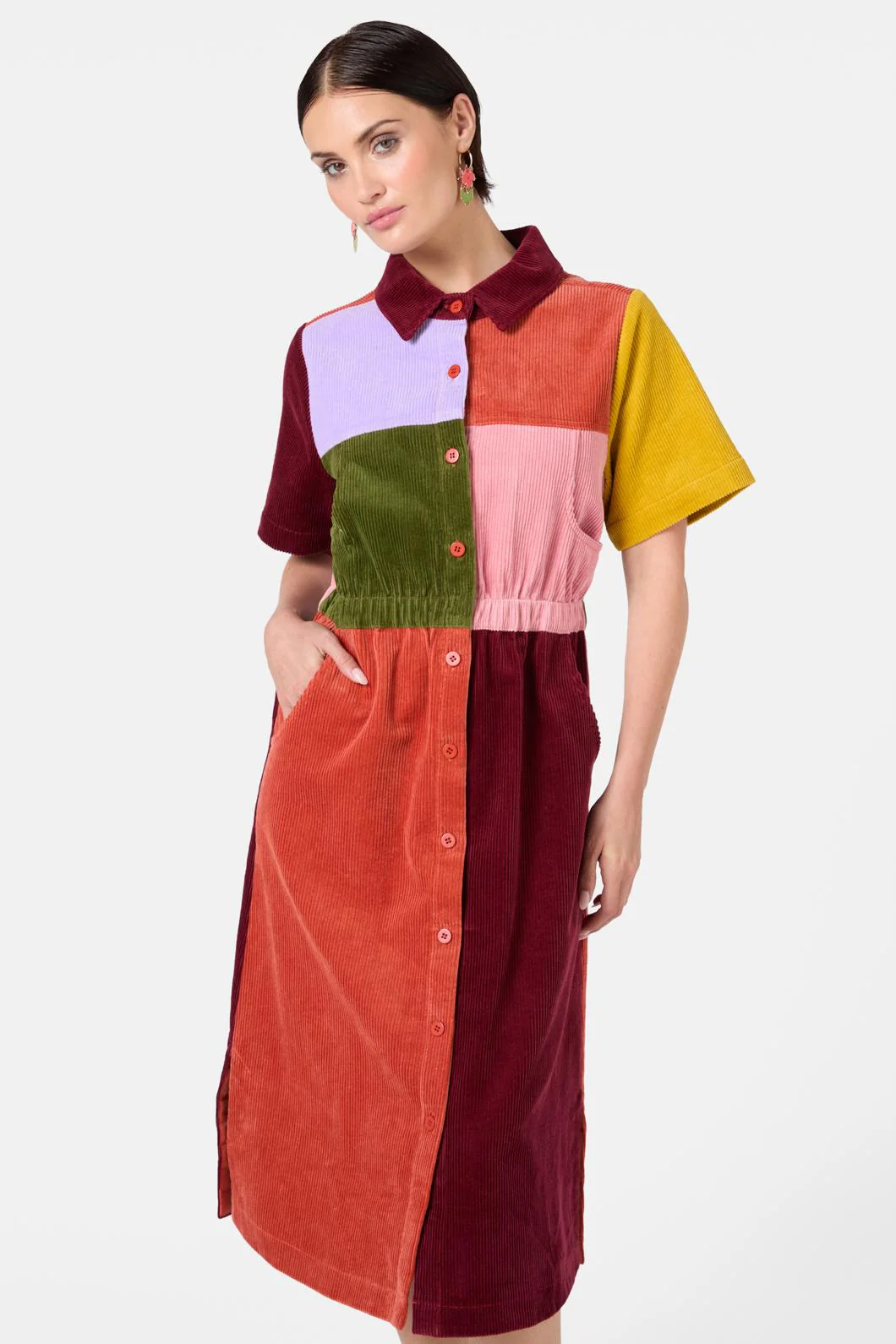 Retro Spliced Corduroy Dress - Image 2