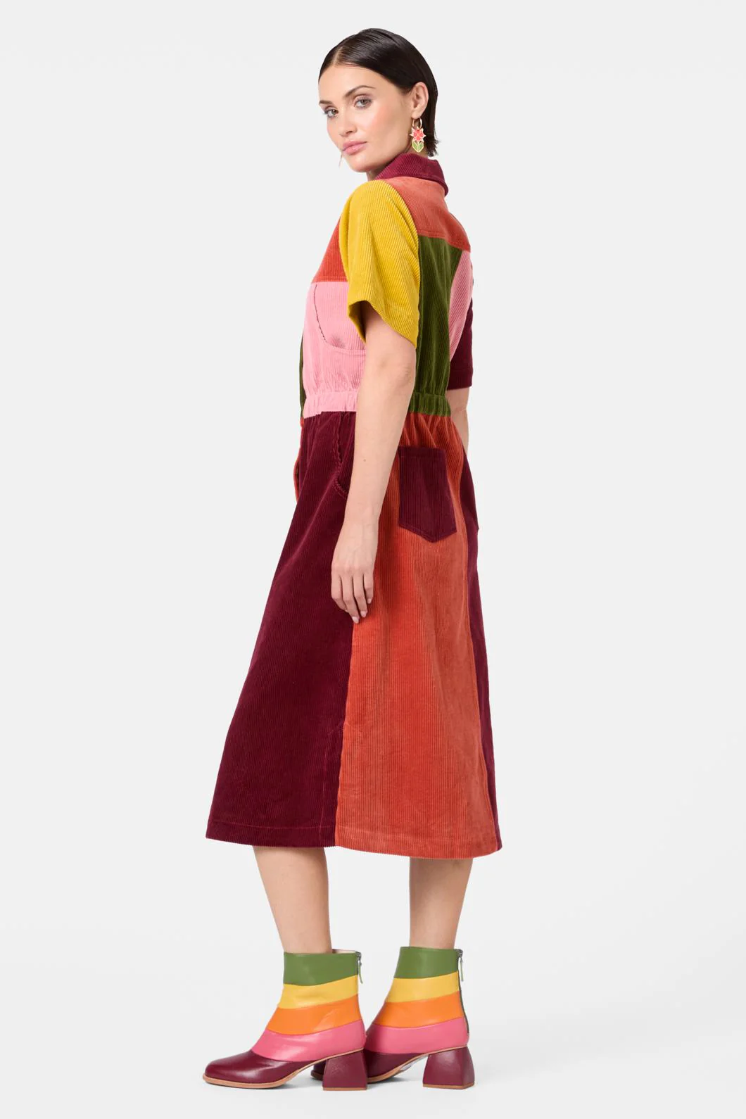 Retro Spliced Corduroy Dress - Image 3
