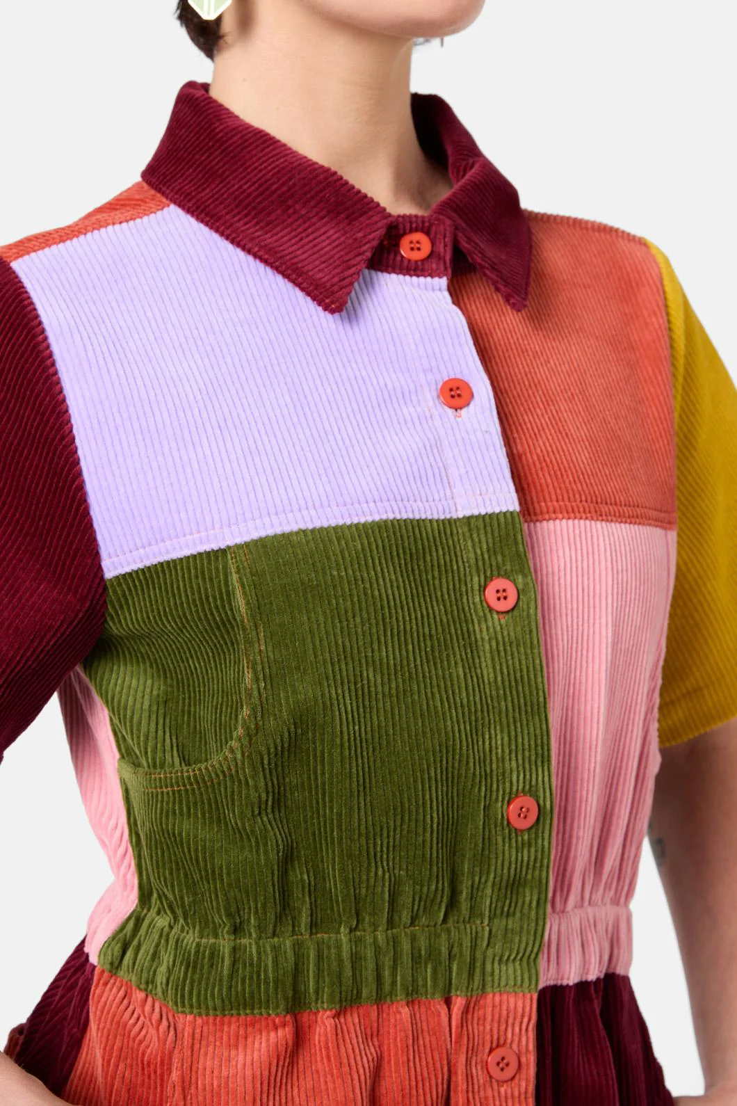 Retro Spliced Corduroy Dress - Image 5