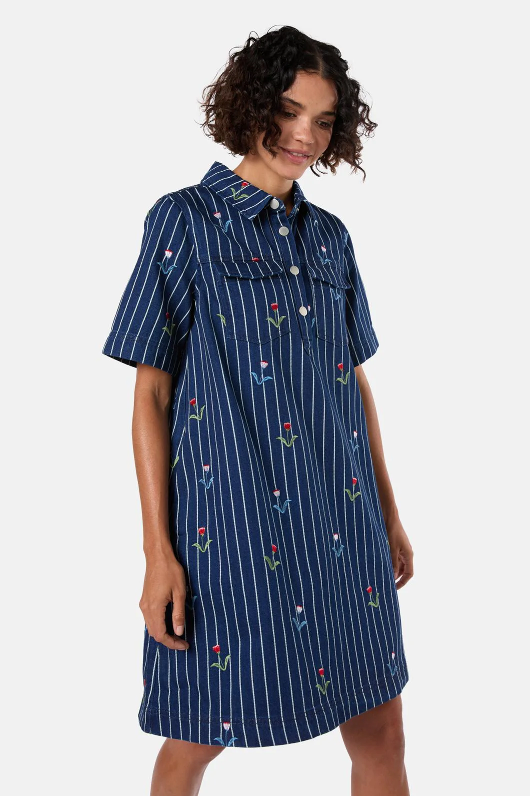 Rosette Denim Shirt Dress - Image 5