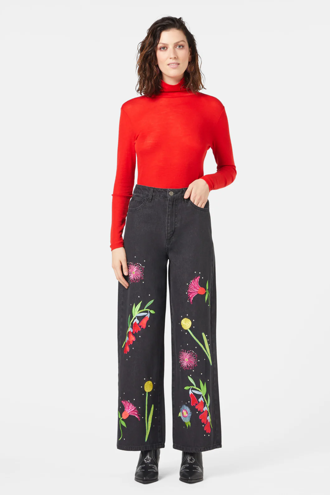 Winter Waratah Embroidered Jeans - Image 2