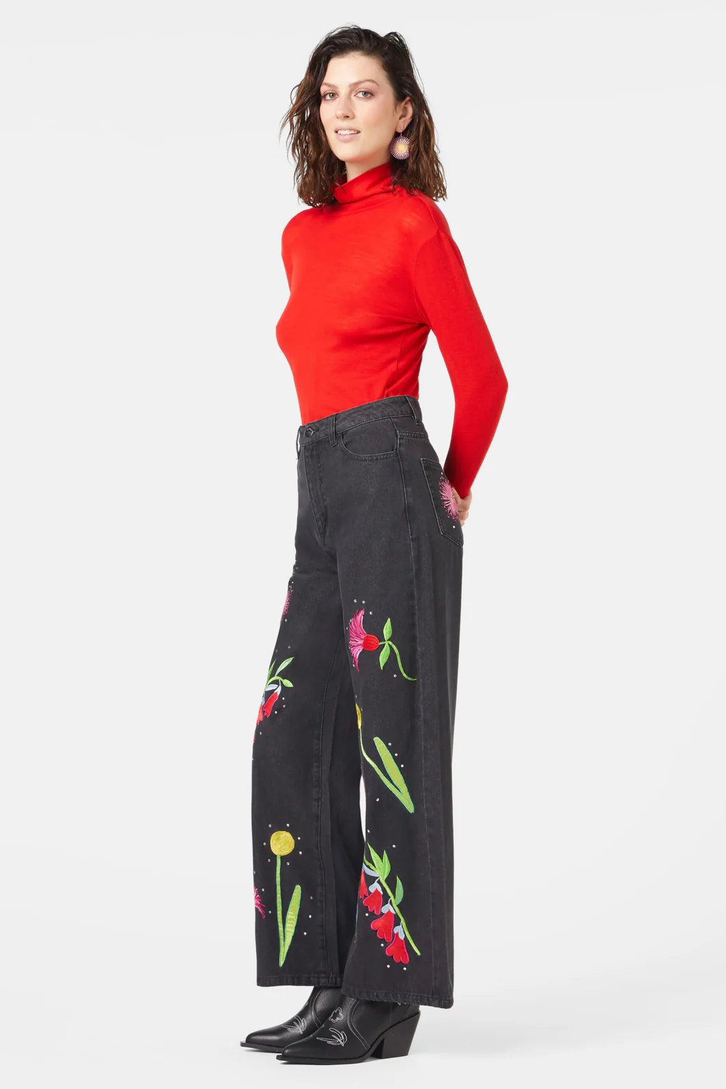 Winter Waratah Embroidered Jeans - Image 5